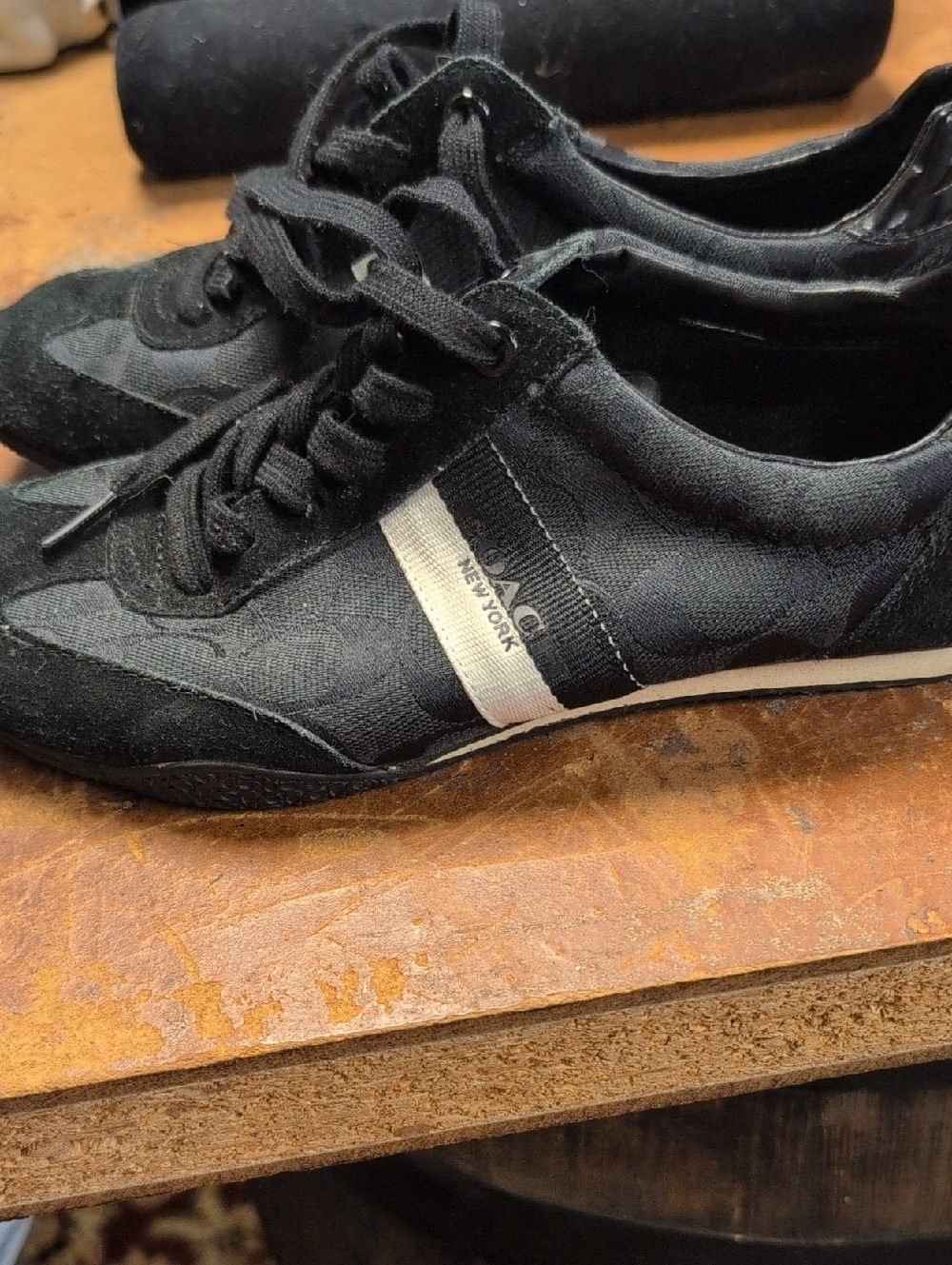 Coach Kinsley Signature Stripe Black Low-Top Sneakers with White Side Stripe